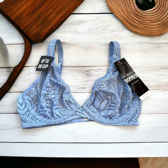 5/$65   Bonds Intimately Womens Bra 34B Lace Deep V Bra Sheer Underwire Blue NEW - Picture 1 of 6